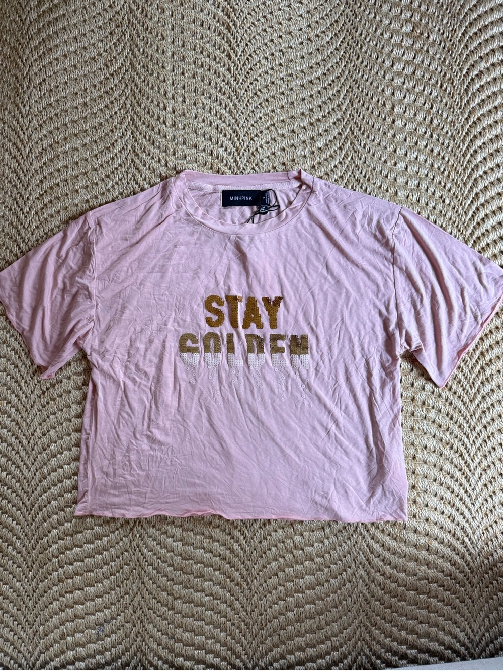 MINKPINK Pink Short-Sleeve Tee with Gold 'Stay Golden' Graphic